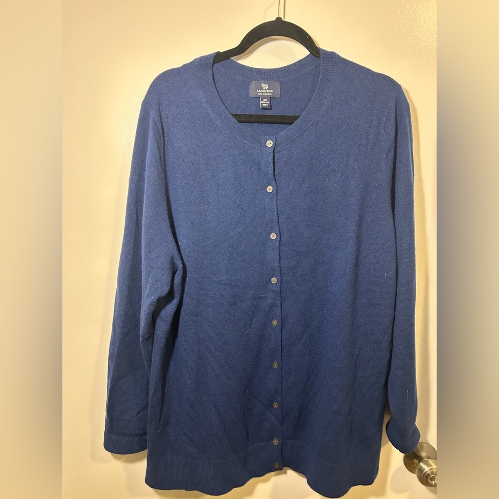 Lands' End Navy Button-Up Cardigan Cashmere